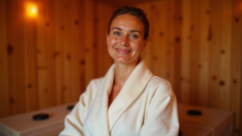 Woman enjoying traditional sauna treatment in wooden sauna room with hot stones, peaceful expression, spa environment